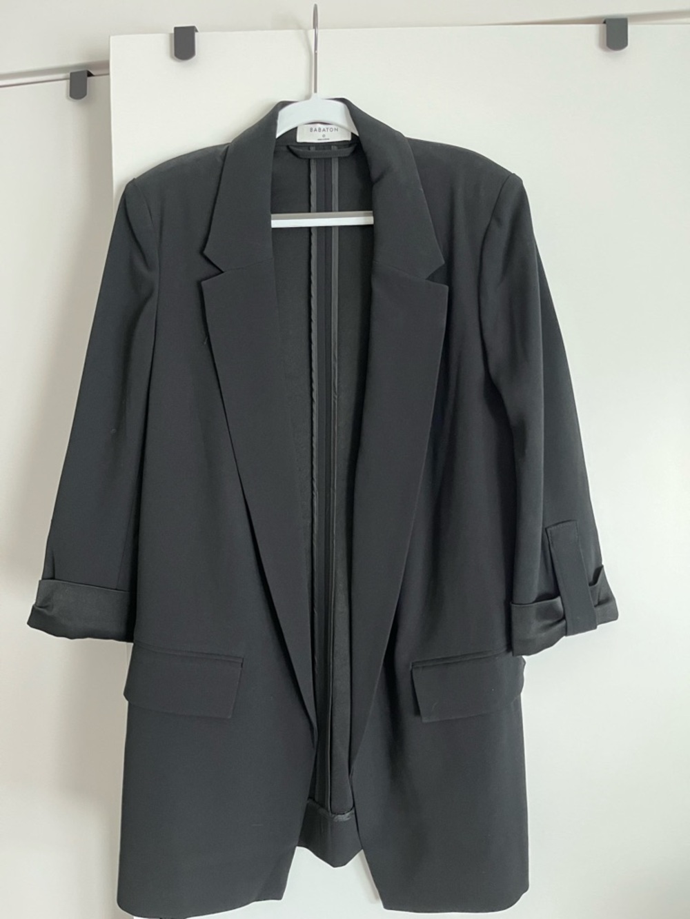 Babaton Black Womens Long Blazer Jacket - 3/4 sleeve